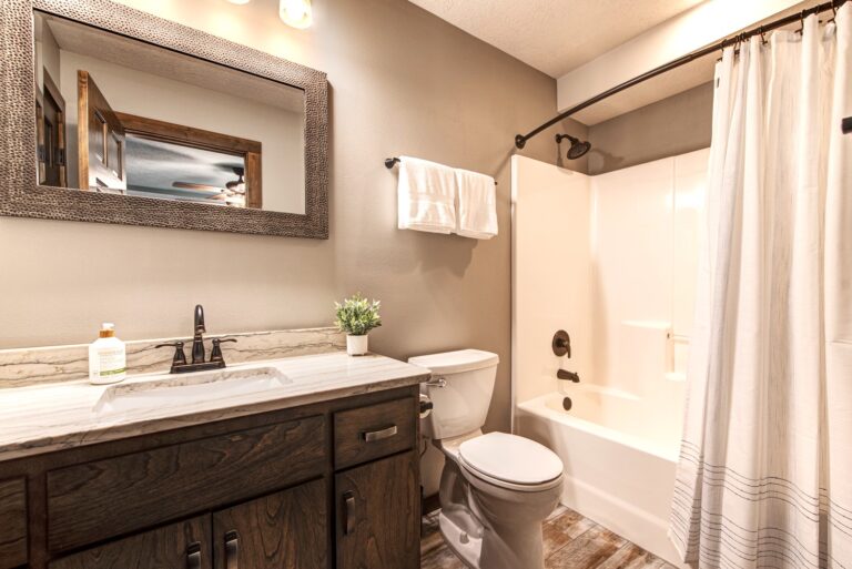Master bathroom with bathtub + shower